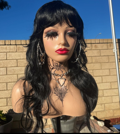 Mullet synthetic black wig