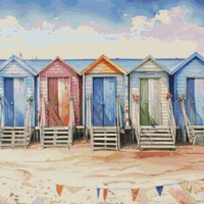 Colourful beach huts cross stitch pattern
