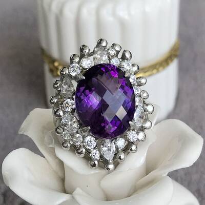 Cocktail natural amethyst silver ring solid 925 sterling silver ring us size 8 for lady
