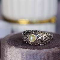 Sharp Cat Eye Effect Round Cab Natural Chrysoberyl Ring Cat's Eye Ring  Silver Ring Anniversary Birthday Gift Ring for Women US size 6.5 - Thumbnail 3