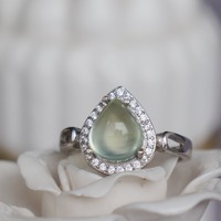 Cute Chabby Natural Prehnite Ring Pear Shape Green Prehnite 925 Sterling Silver Ring US size 6.5 - Thumbnail 3