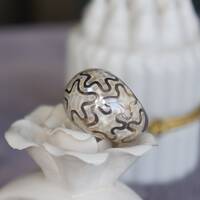 Artistic White Mother of Pear Ring 925 Sterling Silver Ring(US size 6.5) Natural White MOP Inlay Big Ring for Lady - Thumbnail 2