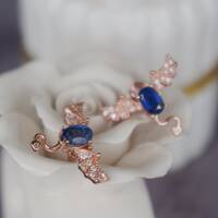 Little Devils- Natural Blue Kyanite Earstuds 925 Sterling Silver Stud Earrings plated in Pink Gold - Thumbnail 4