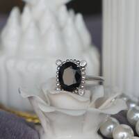Super Cool! Black Quartz Ring Cool Ring 925 Sterling Silver Ring plated in Rhodium Gift White Sapphire accent stones - Thumbnail 4