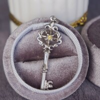 Vintage Key Pedant Sterling Silver Pendant Yellow Sapphire Pendant Gift for Wife for Women for Girlfriend for Daughter September birthstone - Thumbnail 3