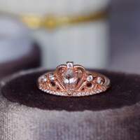 Little Crown- Pear Shape Natural Pink Morganite Ring 925 Sterling Silver Ring Plated with Rose Gold  Ring for Women US size 6 1/4 - Thumbnail 3