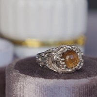 Oriental Dragon Natural Golden Rutilated Quartz Ring 925 Silver Ring US size 6 1/4 VERY COOL Designer Unisex Gift for Father or Boyfriend - Thumbnail 4