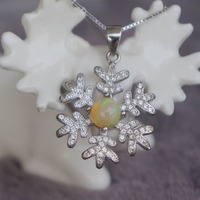 Snowflake --Opal Pendant Round Opal Cab/Gemstone Pendant/Play of color Opal/ Sterling Silver October Birthstone Opal Jewelry - Thumbnail 4