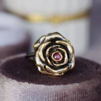 Natural Ruby Ring/Metallic Rose/ Rose Shape Ring/Gift for Women/925 Sterling Silver(US size 7) July Birthstone - Thumbnail 1