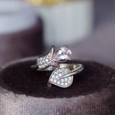 Artistic- pear shape pink morganite ring 925 sterling silver ring  gift for girlfriend ring for women us size 5 1/4 or 5.25
