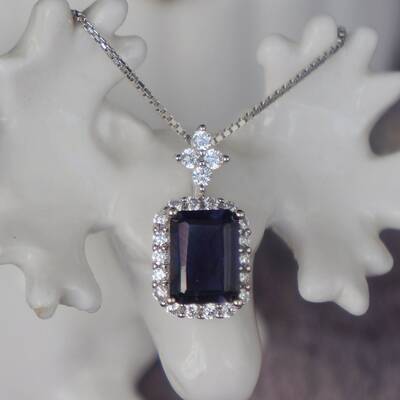 Cz halo natural iolite pendant 925 sterling silver pendant gift for birthday for girls(free silver chain gift)