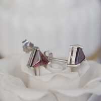 Triangle Sugerloaf Garnet Pyramid Red Garnet Earstuds 925 Sterling Silver Stud Earrings One Pair Simple Earstuds - Thumbnail 4