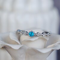 Only 1pcs- Exquisite Paraiba Color Natural Apatite Ring 925 Sterling Silver Ring Great Gift for Girls US size 6.5 or 6 1/2 - Thumbnail 2