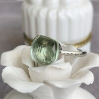 Natural Prasiolit/Green Amethyst Cocktail Sterling Silver Ring Big Gemstone Ring Promise Ring Gift for Women Cool for Summer US size 5.5 - Thumbnail 2