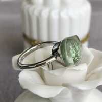 Natural Prasiolit/Green Amethyst Cocktail Sterling Silver Ring Big Gemstone Ring Promise Ring Gift for Women Cool for Summer US size 5.5 - Thumbnail 4