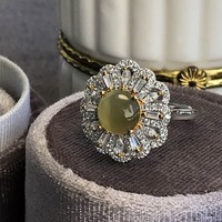 ON SALE: Natural Actinolite Cat's Eye Ring 8mm Round Actinolite Cab 925 Sterling Silver Ring Anniversary Gift Ring for Women US size 6 - Thumbnail 3