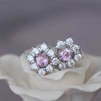 Sparkling Natural Pink Sapphire CZ Halo Earstuds 925 Sterling Silver Stud Earrings Sparkling Pink Sapphire Gift for Women for Girlfriend - Thumbnail 1