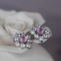 Sparkling Natural Pink Sapphire CZ Halo Earstuds 925 Sterling Silver Stud Earrings Sparkling Pink Sapphire Gift for Women for Girlfriend - Thumbnail 4