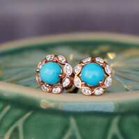 Natural Arizona Sleeping Beauty Blue Turquoise Earstuds 925 Sterling Silver Stud Earrings for Lady for Girl Beautiful Blue - Thumbnail 3