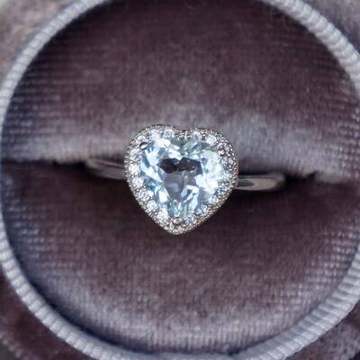 Heart shape natural aquamarine ring 925 sterling silver blue ring for women gift for girls heart shape popular us size 6