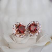 Beautiful Natural Red Garnet Earstuds 925 Sterling Silver Stud Earrings for Lady for Girl Beautiful Open Red Color - Thumbnail 3