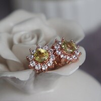Natural Yellow Mali Garnet Earstuds 925 Sterling Silver Stud Earrings Plated in Pink Gold for Lady - Thumbnail 5