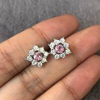 Sparkling Natural Pink Sapphire CZ Halo Earstuds 925 Sterling Silver Stud Earrings Sparkling Pink Sapphire Gift for Women for Girlfriend - Thumbnail 5