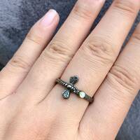Dragonfly Ring--Round Shape Cat's Eye Chrysoberyl Ring Small Cab 925 Sterling Silver Ring plated in Rhodium US size 8 - Thumbnail 5