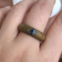 Natural Elements: Fragrant  Guaiac Wood Ring With 925 Sterling SilverSetting with Natural Tanzanite Oval Faceted US size 8 - Thumbnail 5