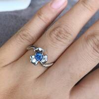 Flourish--Natural Tananite Gem Ring Artistic Flower Shape 925 Sterling Silver Ring  US size 7  for lady for girls Anniversary birthday - Thumbnail 5