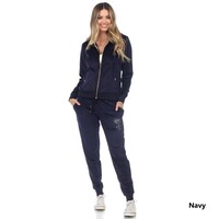 White Mark Women's Rhinestone 2 Piece Velour Tracksuit Set - Thumbnail 3