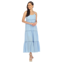 White Mark Women's Scoop Neck Empire Waist Tiered Babydoll Maxi Dress - Thumbnail 3