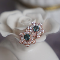 Snow Flake- Natural Teal Sapphire Earstuds 925 Sterling Silver Stud Earrings Design Earstuds Plated in Rose Gold for Lady and Girl - Thumbnail 4