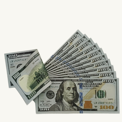 Prop money $100  x 275 pieces full print, fake bills double sided movie dollar for education, video, game ,fun,gift,play money