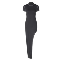 Fashionable and personalized slim-fitting slit short-sleeved dress - Thumbnail 4