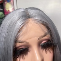 Silver Grey Lace Frontal Synthetic Wig - Thumbnail 3