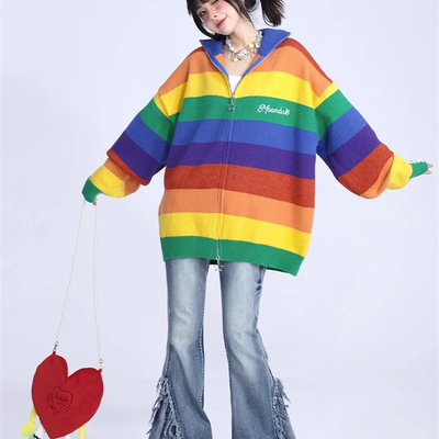 Preppy rainbow striped sweater