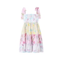 Double Shoulder Strap Dress Design Splicing Pleated Printed Large Swing Tube Top Suspender Skirt - Thumbnail 1
