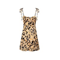 French style double shoulder tie dress women's slim waist print hot girl seaside holiday mini skirt - Thumbnail 1
