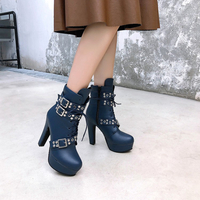Autumn Winter Women's Boots Lace Up High Heel Short Boots Large Size 50 - Thumbnail 8