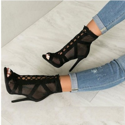 New black mesh fashionable cross strap sexy high heel sandals