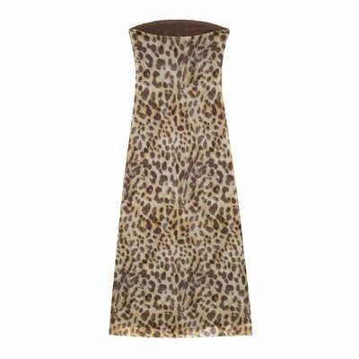 Printed tulle fitted tube top dress