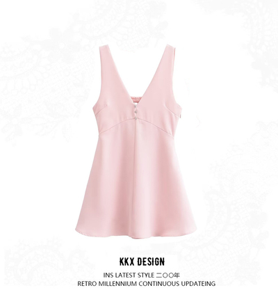 Street Fashion Jewel Button Vest Dress