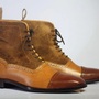 Handmade Men's Ankle High Brown Cap Toe Boots, Men Leather Suede Lace Up Boots-1