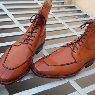 Handmade men's brown high ankle lace up leather boots