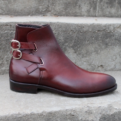 Burgundy patina genuine premium leather mens handcrafted high ankle jodhpur boots