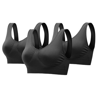 3 pack sport bras for women seamless wire-free bra light support tank tops for fitness workout sports yoga sleep wearing-black-large