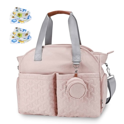 Breast pump bag diaper tote bag with detachable shoulder strap side pocket free baby bibs compatible with spectra s1 s2 medela-pink