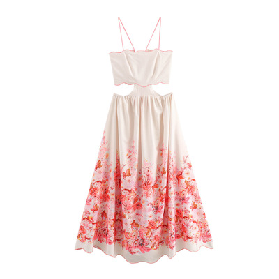 Temperament holiday style printed long suspender skirt - Thumbnail 5