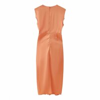 Temperamental and mature pleated satin sleeveless dress - Thumbnail 1